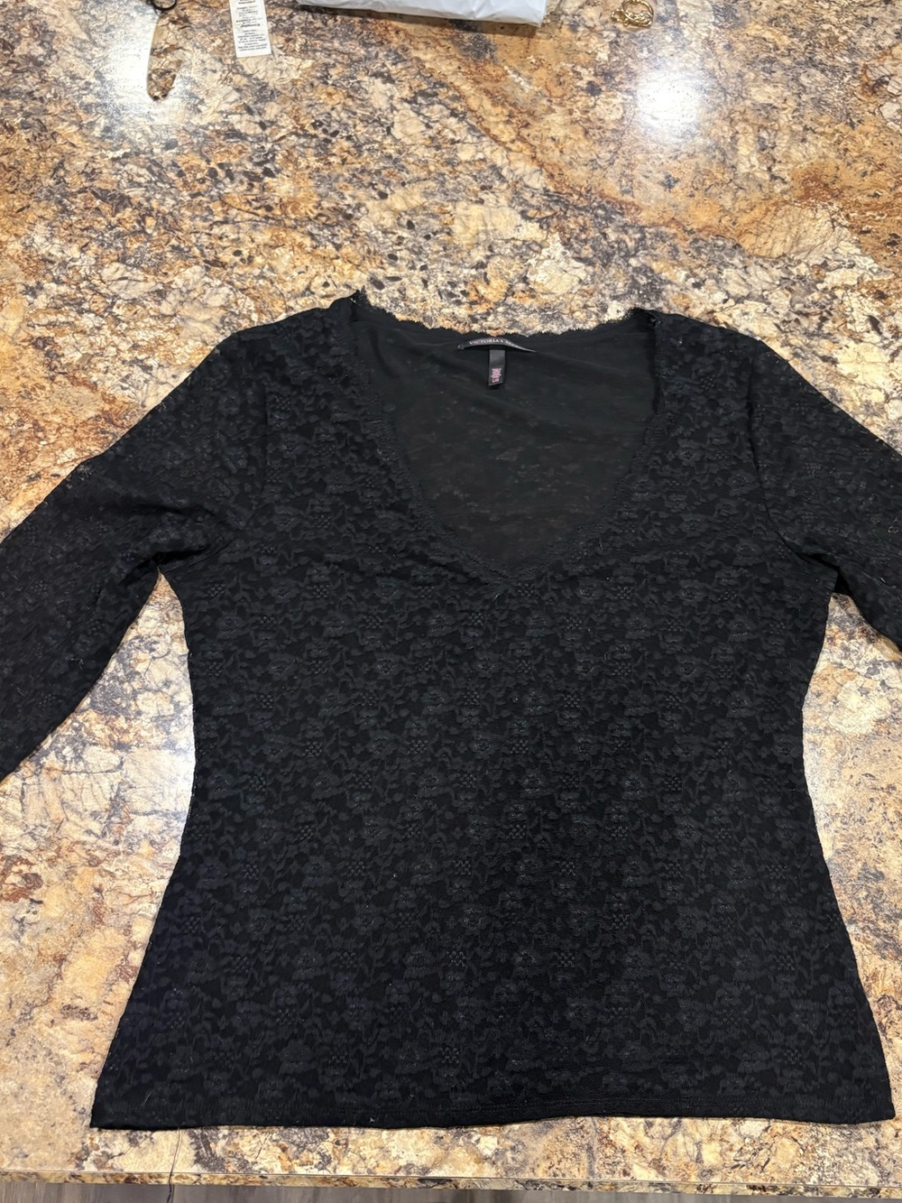 Black Lace V-Neck Women's Top